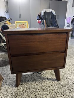 2-Drawer Wood Nightstand With USB