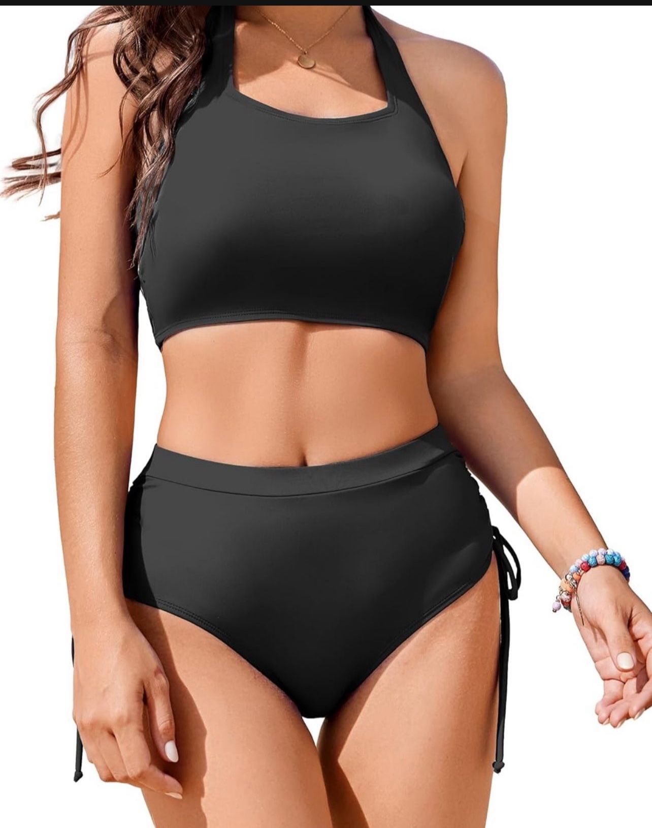 Brandnew(XXL) Womens High Waisted Bikini Sets Cheeky Push Up Two Piece Swimsuits Drawstring Halter Tummy Control Bathing Suit