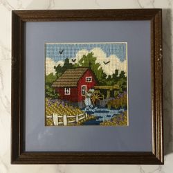 Vintage Old Mill Embroidered Picture