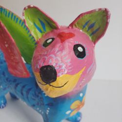 Mexican Paper Art Handmade Paper Mache Colorful Dog with Wings