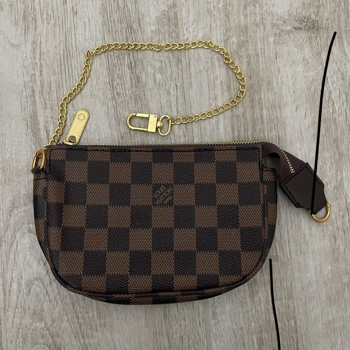 Brown Checkered Wristlet / Wallet / Coin Pouch Purse