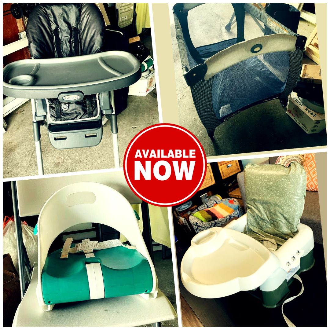Baby Gear — High Chairs, Booster Seats, Play Yard / Pack N’ Play , Bouncy Seat, Lounger & Bath 