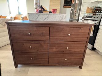 6-Drawer Wood Dresser in Walnut Finish