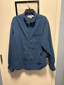Old Navy Blue Black Check Cotton Slim Fit Button-Up Shirt Men's XXL