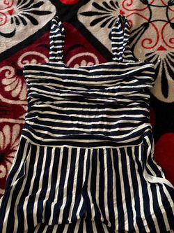 Navy Blue White Striped Sundress