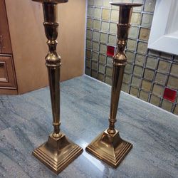 Vintage Brass Tall Candlesticks