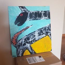 Original Folk Art Painting On Reclaimed Wood Animal Abstract