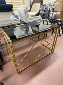 Black Wood in Top Desk with Gold Metal Frame