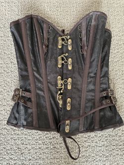 Medieval Collectibles Brown Brocade Overbust Corset - 24 Inch Waist