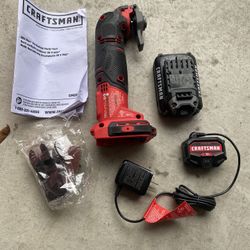 CRAFTSMAN V20 Cordless Multi-Tool, Oscillating Tool Kit, Blades, Sand Paper, Battery and Charger Included (CMCE501D1)