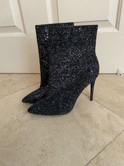 Midnight blue and black bootie heel