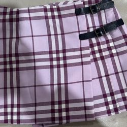 Burberry Girls Check Leather Belt Mini Purple Plaid Skirt Size 6