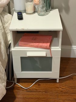 White Nightstand with Open Shelf and Drawer