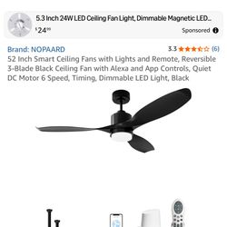 New smart ceiling fan with LED light and remote control