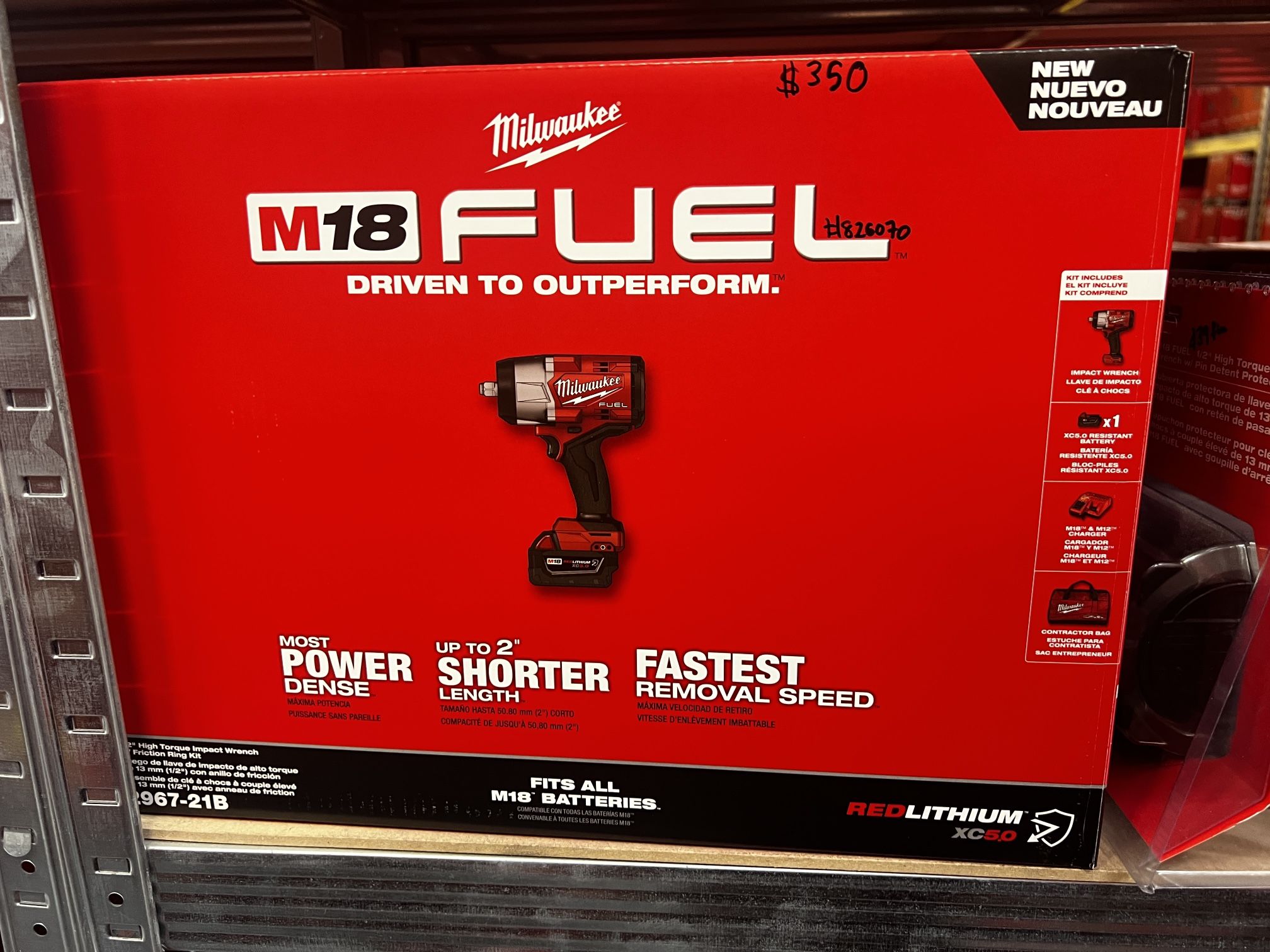 Milwaukee M18 FUEL 18V Lithium-Ion Brushless Cordless 1/2 in. Impact Wrench w/Friction Ring Kit w/One 5.0 Ah Battery and Bag