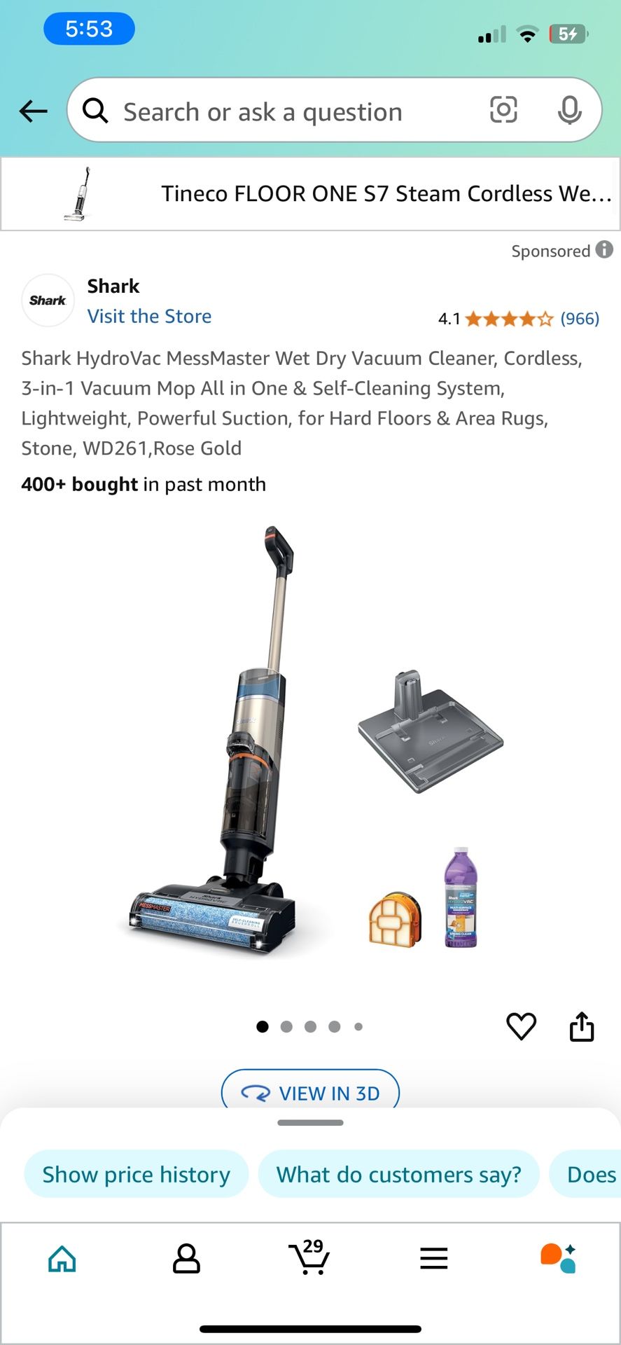 Shark Wet Dry Vacuum Mop All-in-One Cordless Hardfloor Cleaner, HydroVac MessMaster, 3-in-1 Self-Cleaning System, Strong Suction with 2 Brushrolls & 2