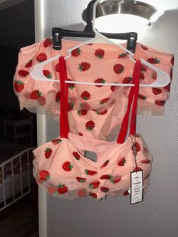 NWT 1950s Style Retro Stage Two Piece Swimsuit STRAWBERRY Pink Womens Sz 3XL