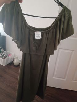 A'GACI Olive Green Off-Shoulder Dress, Large