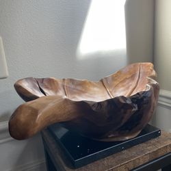 Large Artisan Hand Carved Leaf Bowl 6”T & 24”x11”
