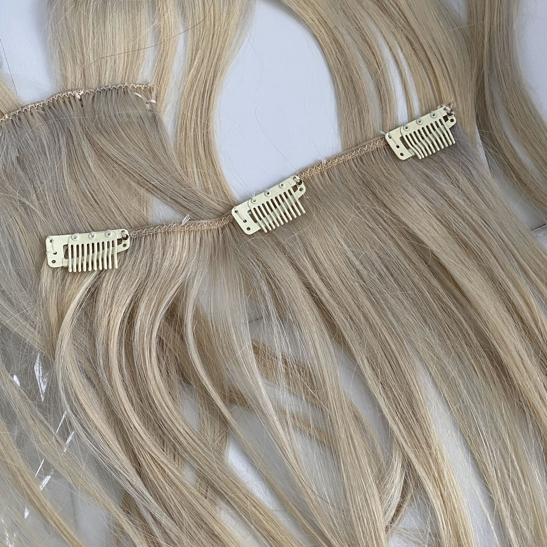 100% Remy Human Hair Clip-in Platinum Blonde Extensions 14”