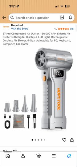 Hopetool S7 Pro 150,000 RPM Electric Compressed Air Duster (Silver)