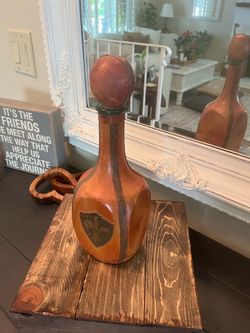 Vintage Leather-Wrapped Decanter with Stopper