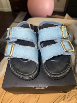 Denim Double Strap Buckle Sandals