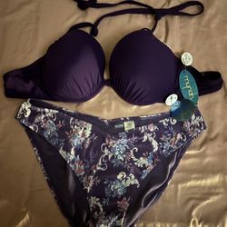Brand New Purple Floral Bathing Suit