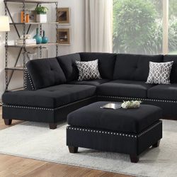 3pc Reversible Sectional Sofa Set W/ Ottoman
