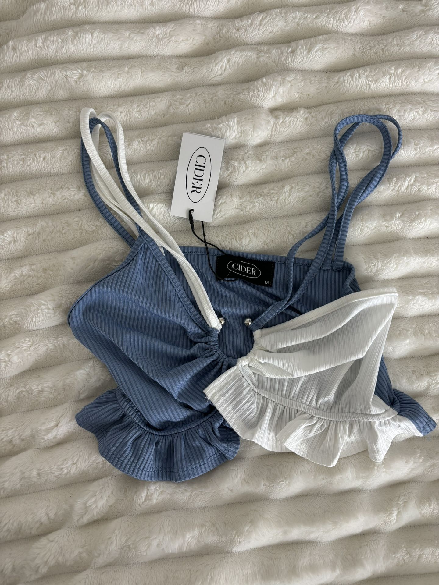 CIDER cider two tone shirt crop bralette top blue white y2k 90s Size: M cider Blue and White Crop Top Size: medium Cider This is super cute. The s