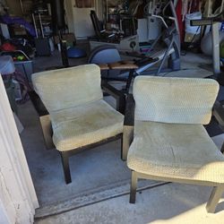 2 Free Chairs Dark Solid Wood With Golden/ Tan Cushions