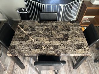 Faux Marble-Top Dining Table with 4 Chairs