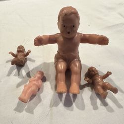 Vintage Dollhouse Dolls: Rubber And Plastic