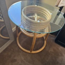 Wicker Bottom/ Glass Top End Table