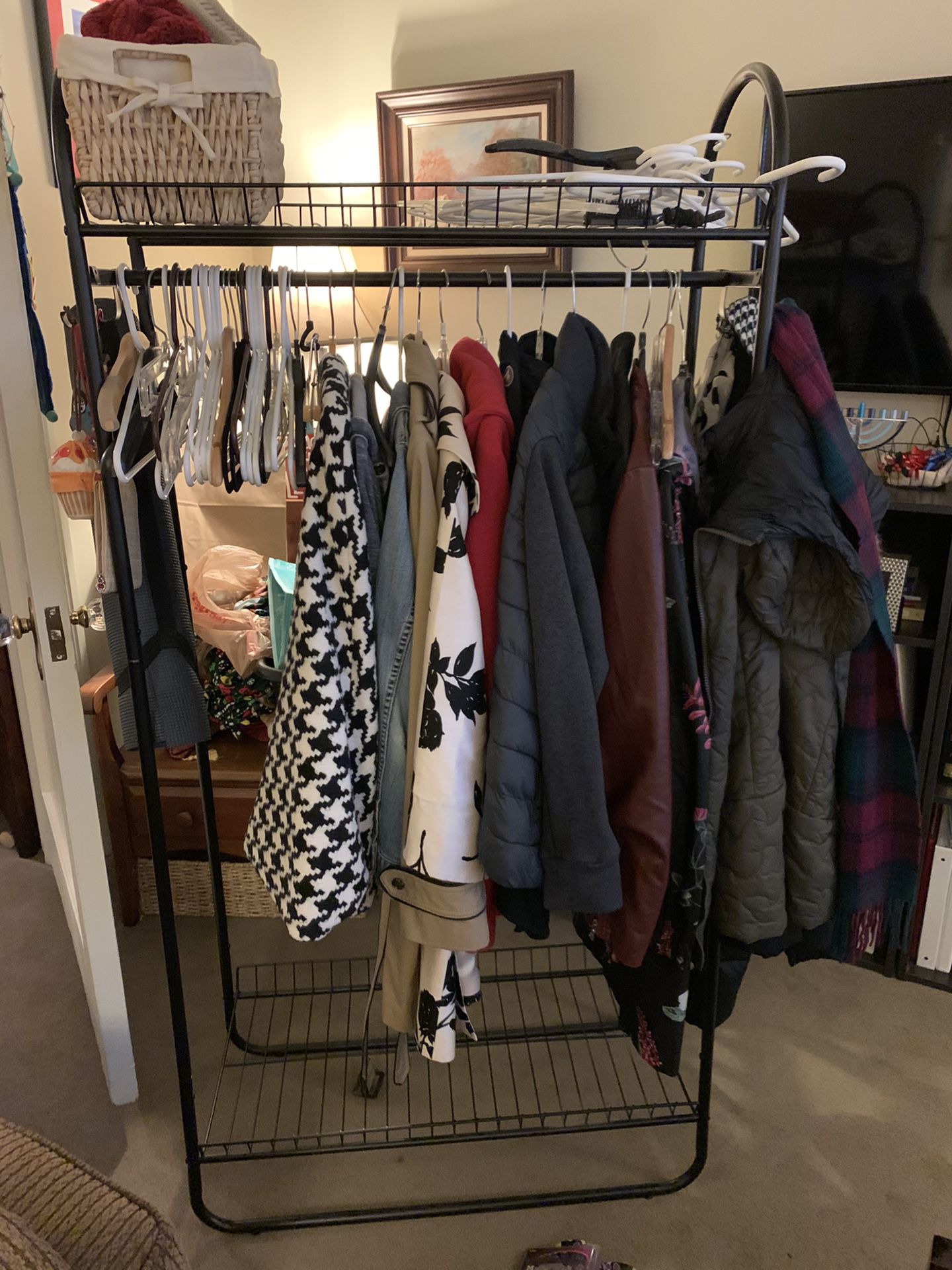 Coat rack with shoe and storage shelves