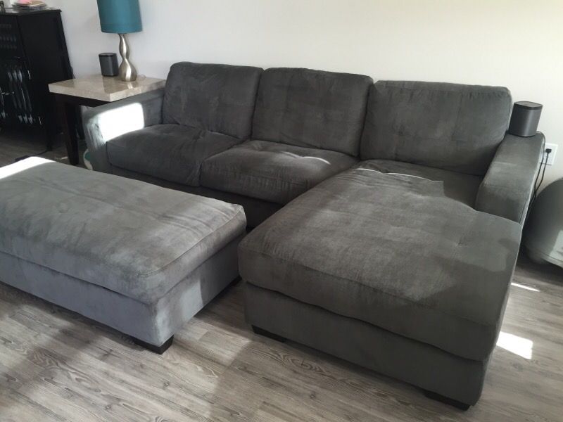 Gray Couch Sectional Chaise Lounge w/ Storage Ottoman