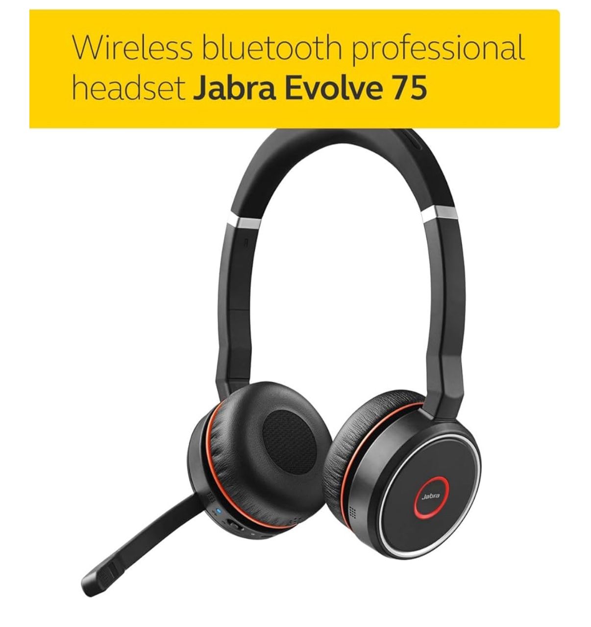 Jabra Evolve 75 UC Wireless Headset, Stereo – Includes Link 370 USB Adapter and Charging Stand