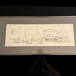 1988 Signed Drake Drawing Fisherman’s Wharf  San Francisco With Frame 26x12