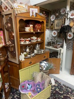 Vintage Wooden Hutch Display Cabinet