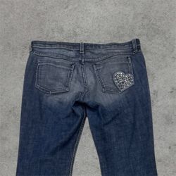 Vintage Juicy Couture blue low-rise flare jeans with heart patch embroidery 