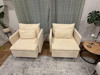 Off White Fabric Living Room Chairs With Pillows
