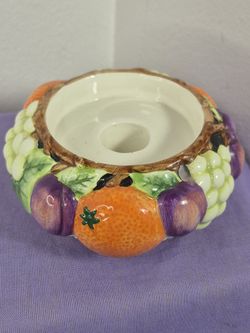 Fitz & Floyd Vtg 1992 Porcelain Embossed Fruit Adorned Bowl Candle Holder