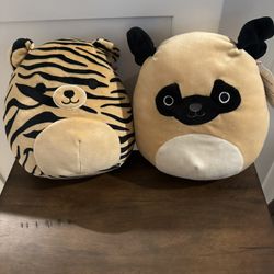 2 Squishmallows - Brown Pug And Stripped Tiger 