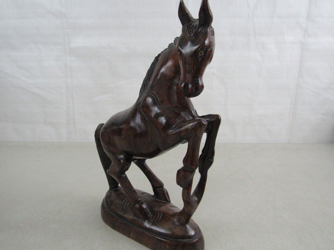 Hand Carved Wooden Rearing Horse Sculpture 10 1/2" Height


