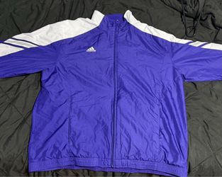 Adidas Vintage Style Purple White Windbreaker Jacket Mens Large Lightweight Zip