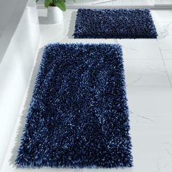 Yimobra Bathroom Rugs Sets 2 Piece, Luxury Extra Thick Bath Mats for Laundry Room Floor, Shaggy Fluffy Chenille Bathroom Rug Set, Soft Comfortable, No