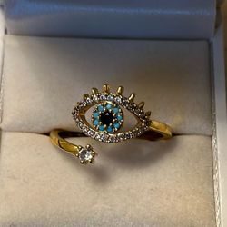 NEW Lucky Evil Eye Ring Adjustable Gold Tone