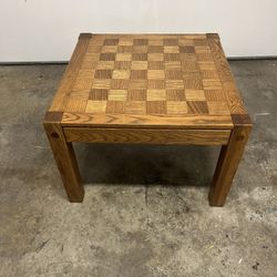 Conant Ball Mid-Century Oak Parquet Side Table With Drawer 