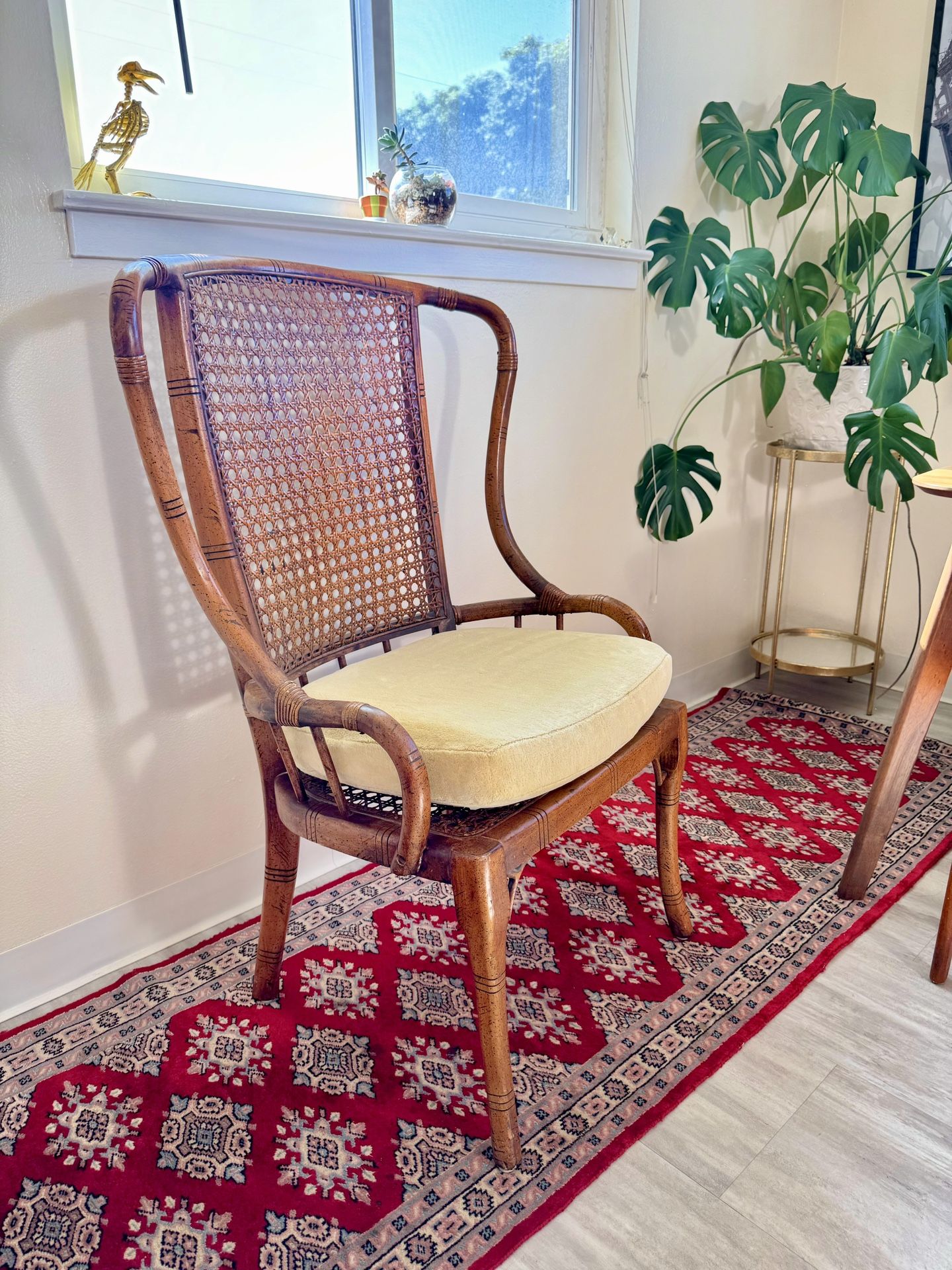Vintage Mid Century Modern Italian Curved Back Cane Wing Chair