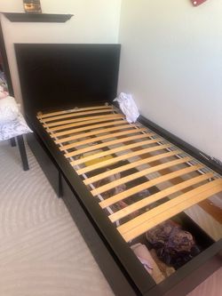 Twin Bed Frame with Storage Drawer Black Color